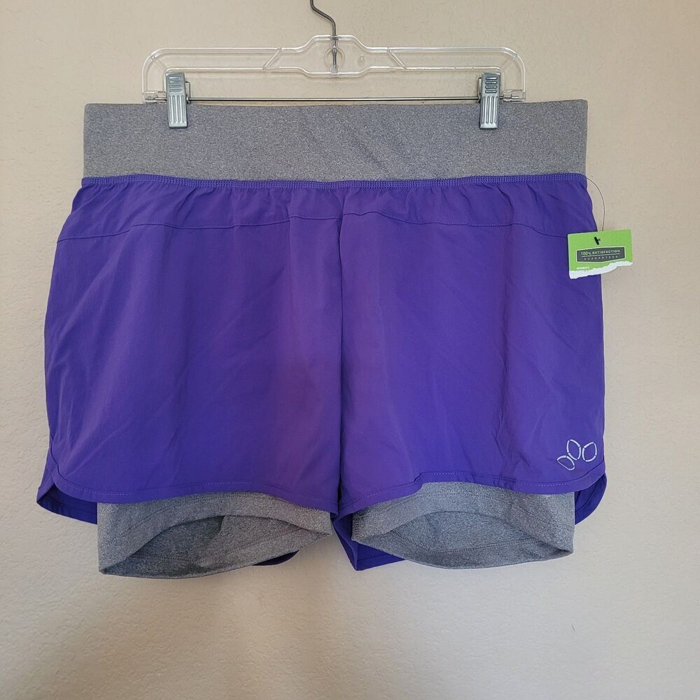 REI Co-op Junction 2-in-1 Double Bike Shorts Womens 1x Gray Purple Athletic Nwt
